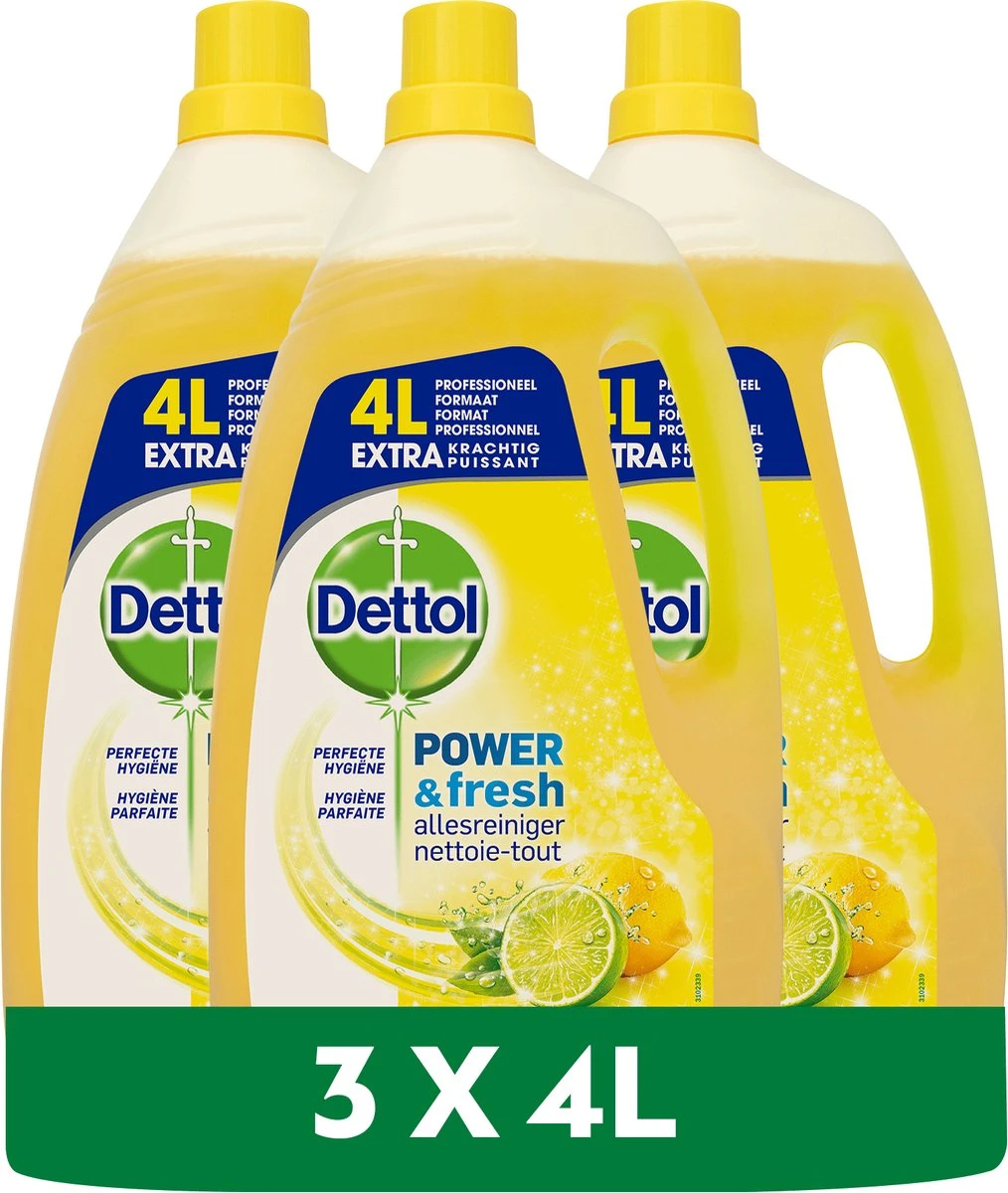 Dettol - Power & Fresh - Allesreiniger - Citrus - 3 x 4 Liter Dettol - Power & Fresh - Allesreiniger - Citrus - 3 X 4 Liter -Schoonmaakproducten Winkel