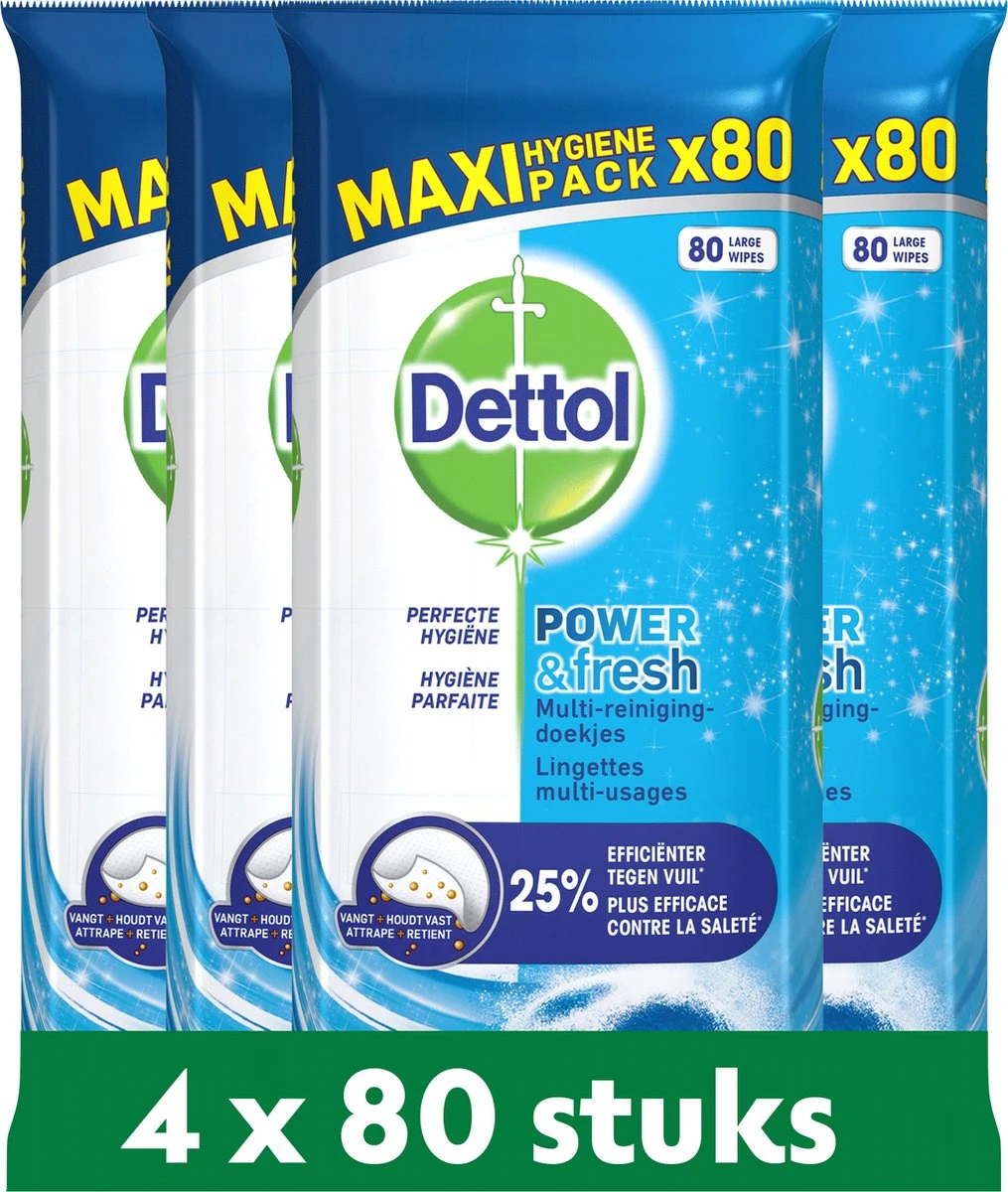 Dettol - Power & Fresh - Schoonmaakdoekjes - Oceaanfris - 4 x 80 doekjes Dettol - Power & Fresh - Schoonmaakdoekjes - Oceaanfris - 4 X 80 Doekjes -Schoonmaakproducten Winkel 1015x1200 1