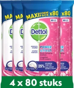 Dettol - Schoonmaakdoekjes - Power & Fresh - Kersenbloesem - 4 X 80 Stuks - Voordeelverpakking -Schoonmaakproducten Winkel 1016x1200