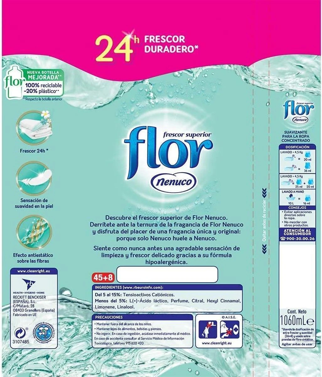 Flor Wasverzachter - Nenuco 1100ml / 50 wasbeurten Merkloos Flor Wasverzachter - Nenuco 1100ml / 50 Wasbeurten -Schoonmaakproducten Winkel