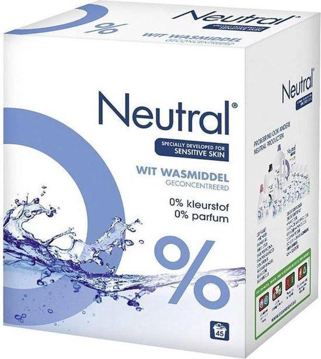 Neutral 0% Wit Parfumvrij Waspoeder - 45 wasbeurten - Wasmiddel Neutral 0% Wit Parfumvrij Waspoeder - 45 Wasbeurten - Wasmiddel -Schoonmaakproducten Winkel