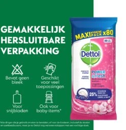Dettol - Schoonmaakdoekjes - Power & Fresh - Kersenbloesem - 4 X 80 Stuks - Voordeelverpakking -Schoonmaakproducten Winkel 1165x1200
