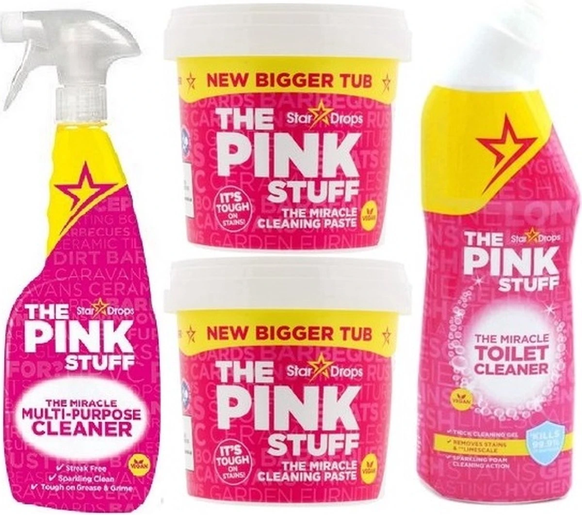 Stardrops 4x The Pink Stuff - Het wonder reinigingsmiddel – Multi-purpose spray - 2X 850gr Schoonmaakpasta - Toiletreiniger - Milieuvriendelijk - Huishouden Stardrops 4x The Pink Stuff - Het Wonder Reinigingsmiddel – Multi-purpose Spray - 2X 850gr Schoonmaakpasta - Toiletreiniger - Milieuvriendelijk - Huishouden -Schoonmaakproducten Winkel
