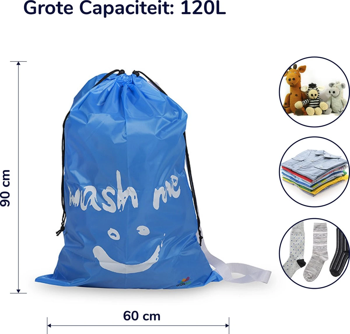 Wonair - Grote waszak - 60x90cm - Hemelsblauw - Met trekkoord en draagband Wonair - Grote Waszak - 60x90cm - Hemelsblauw - Met Trekkoord En Draagband -Schoonmaakproducten Winkel 1200x1147 8