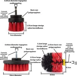 Kibani 3 Delige Borstelset Voor Boormachine - Rood - Voor Beton, Baksteen En Andere Ruwe Oppervlakken - Schrobborstel – Boorborstel – Schuurborstel - Borstel Boormachine – Schoonmaakborstel – Reinigingsborstel – Tapijtreiniger - Borstelset -Schoonmaakproducten Winkel 1200x1186 12