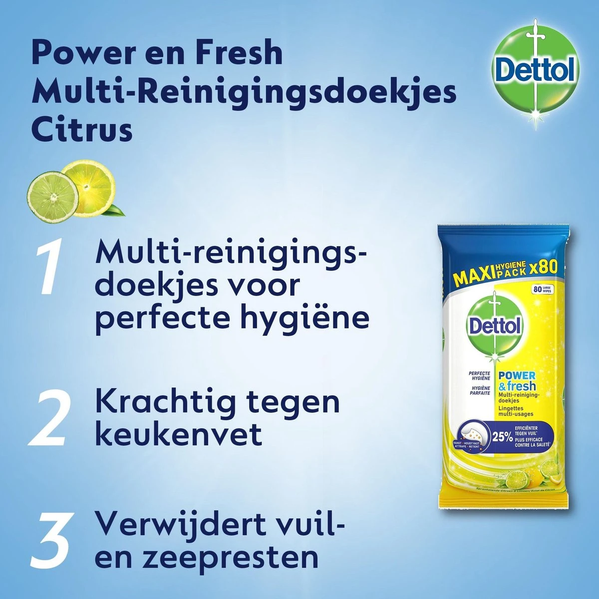 Dettol Schoonmaakdoekjes Power & Fresh - Citrus - 80 stuks x6 Dettol Schoonmaakdoekjes Power & Fresh - Citrus - 80 Stuks X6 -Schoonmaakproducten Winkel 1200x1200 2621