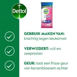 Dettol - Schoonmaakdoekjes - Power & Fresh - Kersenbloesem - 4 X 80 Stuks - Voordeelverpakking -Schoonmaakproducten Winkel 1200x1200 37