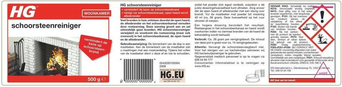 HG schoorsteenreiniger - 500 gr - voor schoorsteenkanaal, open haard en allesbrander HG Schoorsteenreiniger - 500 Gr - Voor Schoorsteenkanaal, Open Haard En Allesbrander -Schoonmaakproducten Winkel