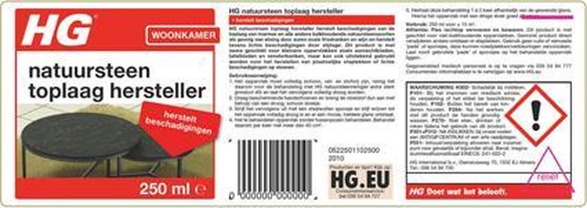 HG natuursteen toplaag hersteller - 250 ml - herstelt beschadigingen - voor marmer en alle andere kalkhoudende natuursteensoort HG Natuursteen Toplaag Hersteller - 250 Ml - Herstelt Beschadigingen - Voor Marmer En Alle Andere Kalkhoudende Natuursteensoort -Schoonmaakproducten Winkel
