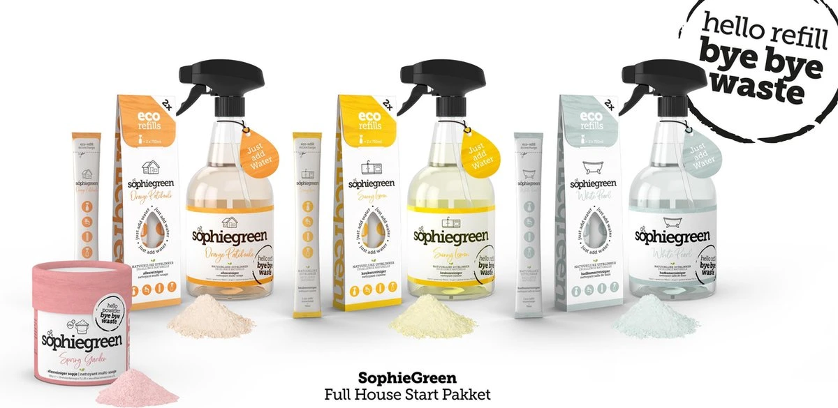 SophieGreen Full House pakket: Allesreiniger + Keukenreiniger + Badkamerreinger + Sopje Allesreiniger 100g SophieGreen Full House Pakket: Allesreiniger + Keukenreiniger + Badkamerreinger + Sopje Allesreiniger 100g -Schoonmaakproducten Winkel 1200x585 1