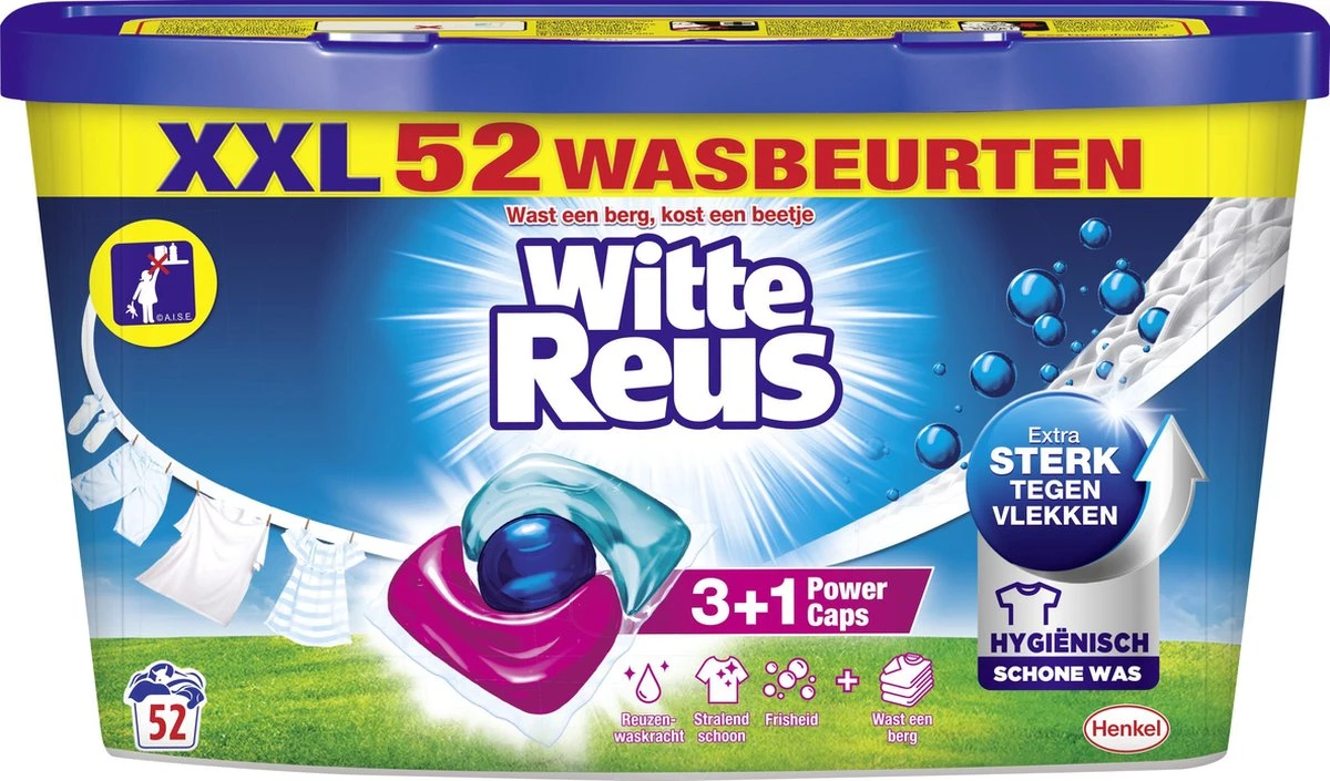 Witte Reus Power Caps Wascapsules - Wasmiddel Capsules - Voordeelverpakking - 52 wasbeurten Witte Reus Power Caps Wascapsules - Wasmiddel Capsules - Voordeelverpakking - 52 Wasbeurten -Schoonmaakproducten Winkel