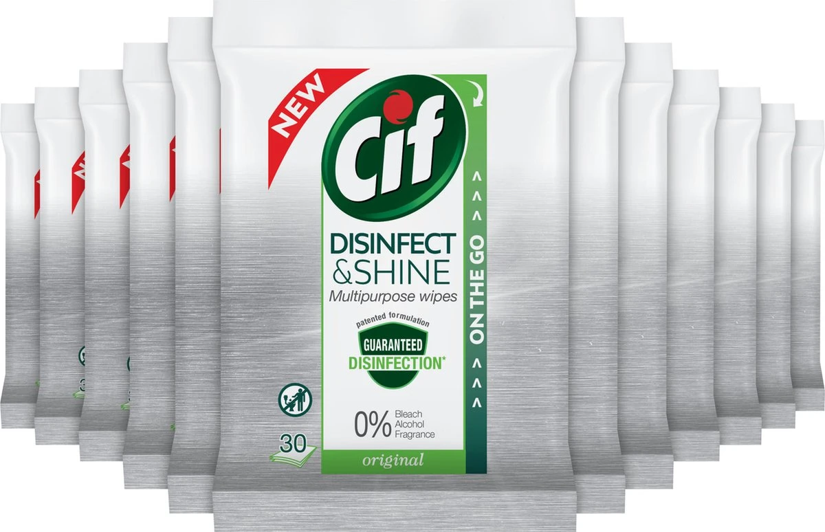 Cif Disinfect & Shine Wipes Original Desinfectie Schoonmaakdoekjes - 12 x 30 doekjes - Voordeelverpakking Cif Disinfect & Shine Wipes Original Desinfectie Schoonmaakdoekjes - 12 X 30 Doekjes - Voordeelverpakking -Schoonmaakproducten Winkel