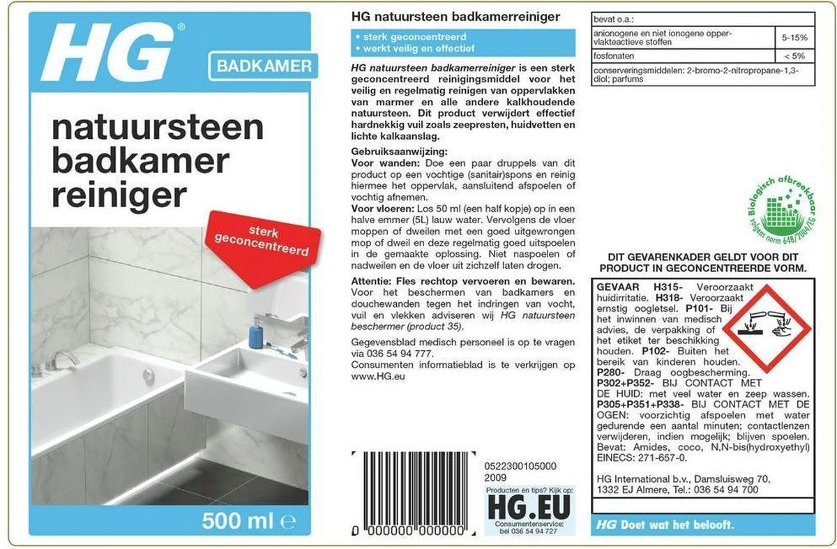 HG natuursteen badkamer reiniger - 500ml - ook voor marmer - verwijdert veilig hardnekkig vuil HG Natuursteen Badkamer Reiniger - 500ml - Ook Voor Marmer - Verwijdert Veilig Hardnekkig Vuil -Schoonmaakproducten Winkel