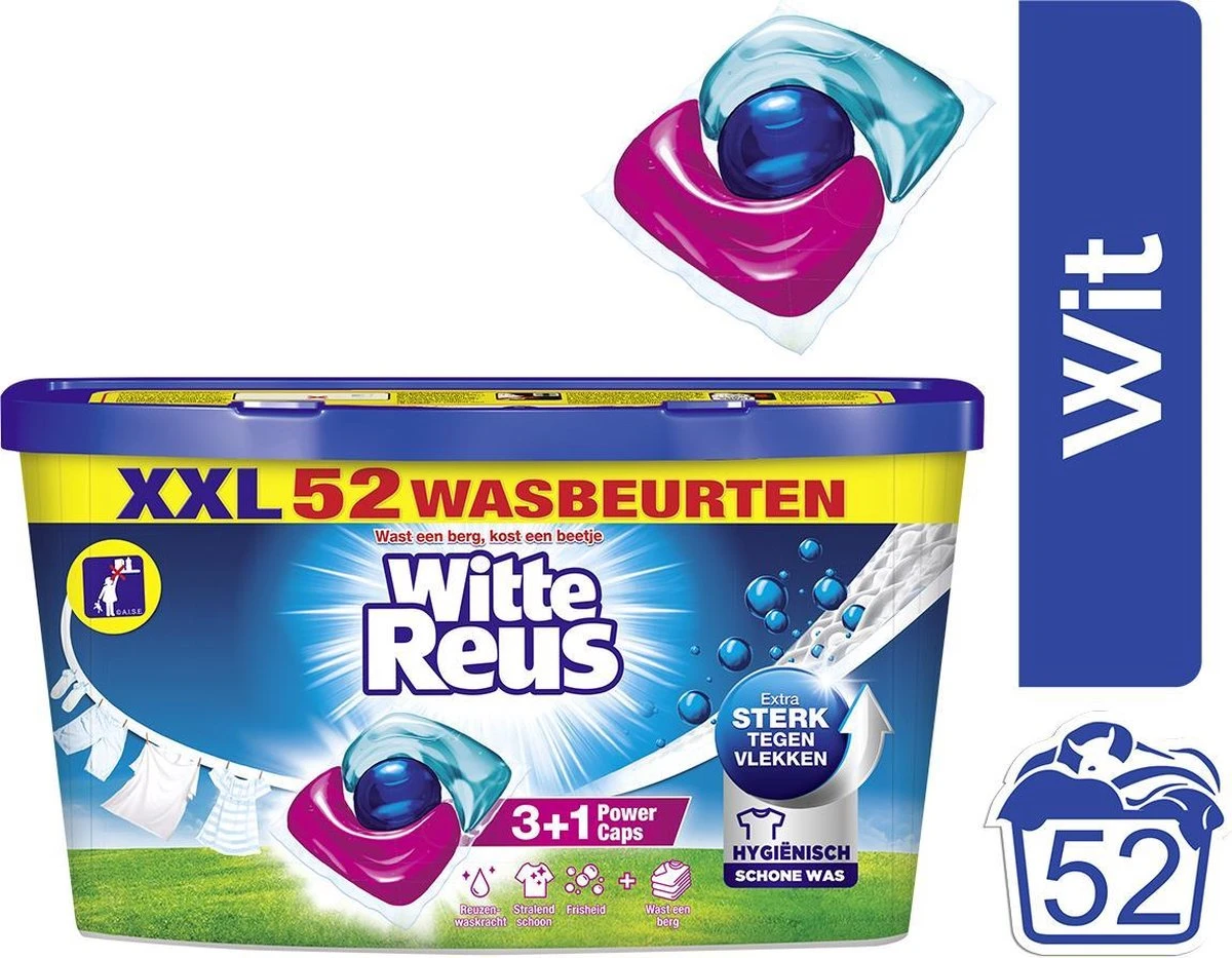 Witte Reus Power Caps Wascapsules - Wasmiddel Capsules - Voordeelverpakking - 52 wasbeurten Witte Reus Power Caps Wascapsules - Wasmiddel Capsules - Voordeelverpakking - 52 Wasbeurten -Schoonmaakproducten Winkel