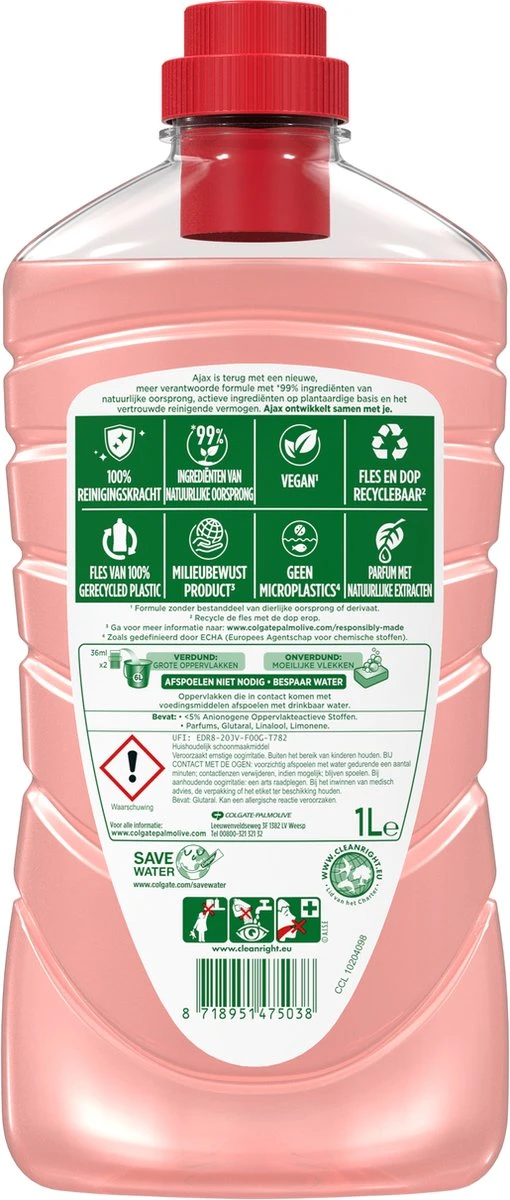 Ajax Allesreiniger Fête des Fleurs Hibiscus 6 x 1L - Voordeelverpakking Ajax® Ajax Allesreiniger Fête Des Fleurs Hibiscus 6 X 1L - Voordeelverpakking -Schoonmaakproducten Winkel 510x1200 1
