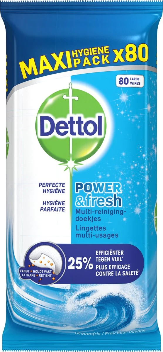 Dettol - Power & Fresh - Schoonmaakdoekjes - Oceaanfris - 4 x 80 doekjes Dettol - Power & Fresh - Schoonmaakdoekjes - Oceaanfris - 4 X 80 Doekjes -Schoonmaakproducten Winkel