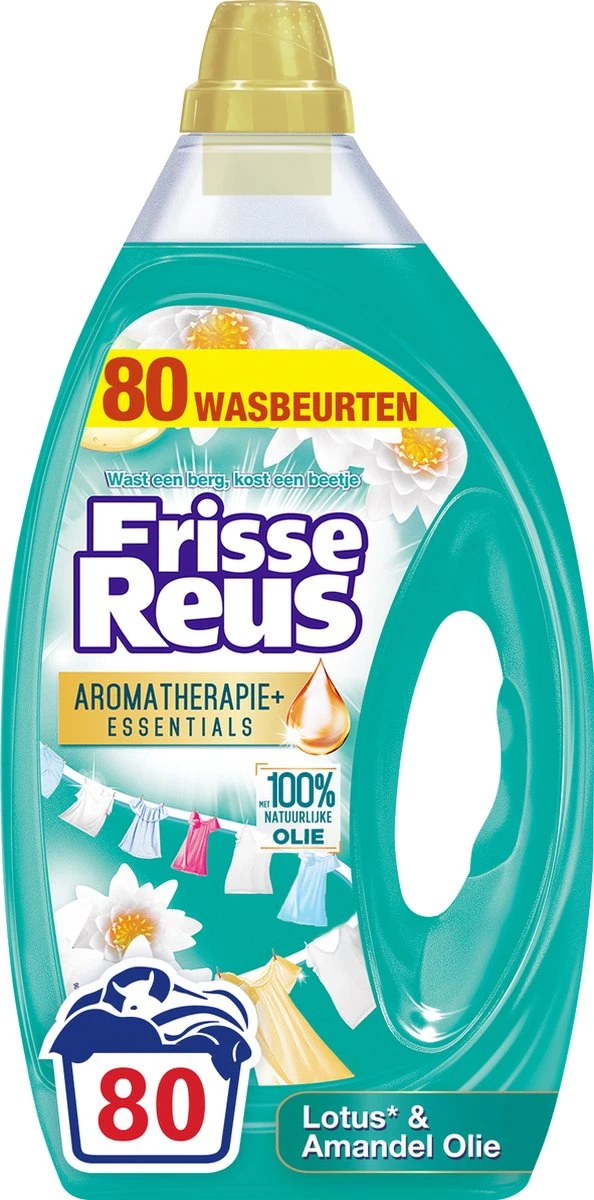Frisse Reus Lotus Amandel Gel Wasmiddel - Vloeibaar - 80 wasbeurten - Voordeelverpakking Frisse Reus Lotus Amandel Gel Wasmiddel - Vloeibaar - 80 Wasbeurten - Voordeelverpakking -Schoonmaakproducten Winkel