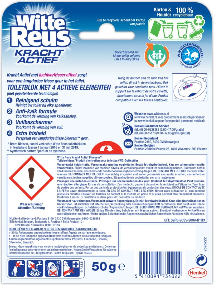 Witte Reus Kracht Actief Toiletblok - Bloesem - WC Blokjes Voordeelverpakking - 10 Stuks Witte Reus Kracht Actief Toiletblok - Bloesem - WC Blokjes Voordeelverpakking - 10 Stuks -Schoonmaakproducten Winkel 900x1200 10