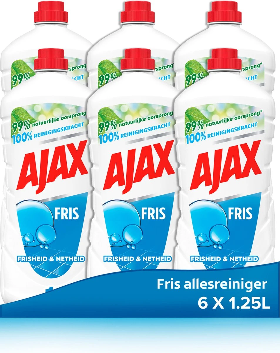 Ajax Allesreiniger Fris 6 x 1.25L - Voordeelverpakking Ajax® Ajax Allesreiniger Fris 6 X 1.25L - Voordeelverpakking -Schoonmaakproducten Winkel