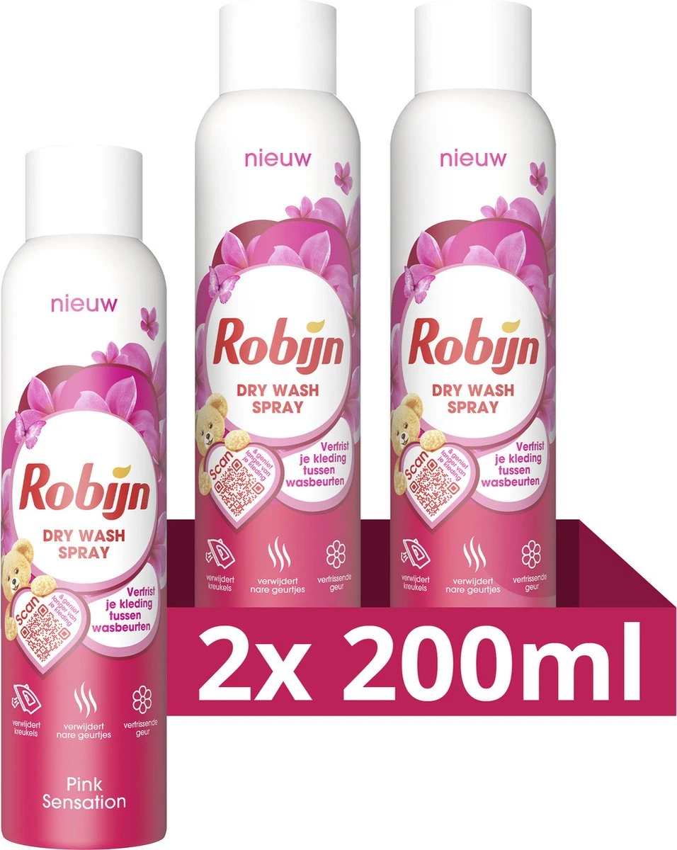 Robijn Pink Sensation Dry Wash Spray - 2 x 200 ml - Voordeelverpakking Robijn Pink Sensation Dry Wash Spray - 2 X 200 Ml - Voordeelverpakking -Schoonmaakproducten Winkel 956x1200 3